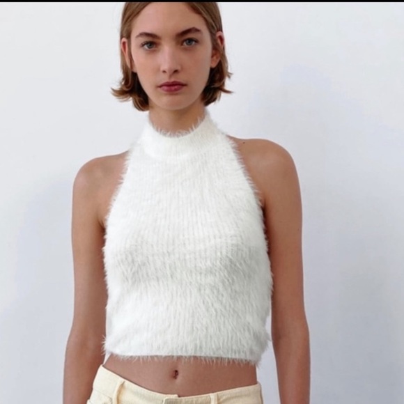 Zara Tops Zara White Halter Top Fuzzy Nwt Poshmark